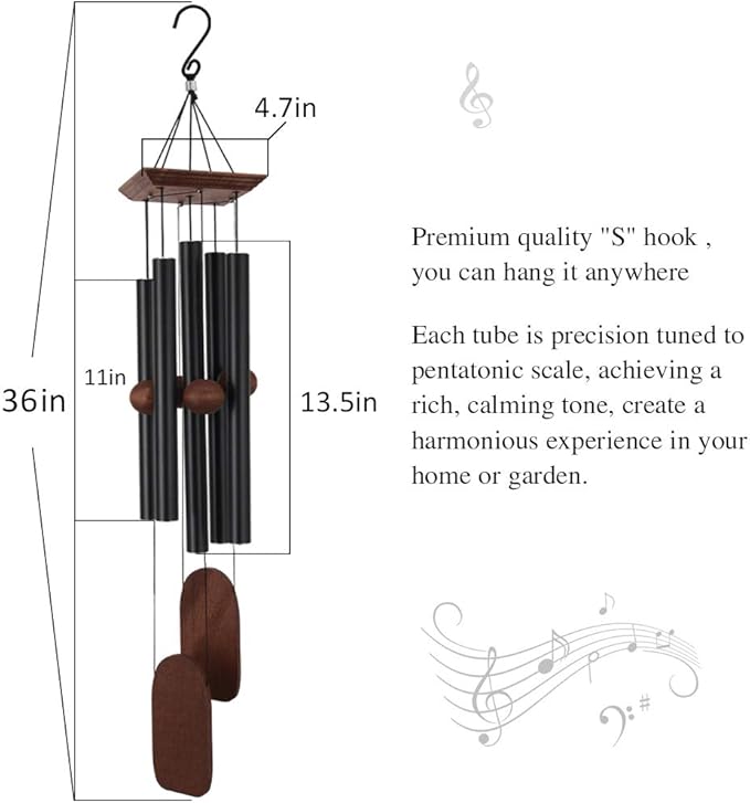 Astarin Wind Chimes Outdoor Deep Tone, Memorial Wind Chimes Outdoor, Gifts for Housewarming/ Mother Day/ Christmas, Outdoor Decor for Patio, Garden, Yard, Home (36 Inch Black Wind Chime)-Ruum Studio Home