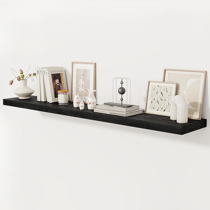 Fun Memories 72 Inch Floating Shelf, 12 Inch Deep Wall Shelf for Fireplace Mantel, Deep Storage Shelves for Home & Office, Wall Shelves with Invisible Bracket, Black, Set of 1-Ruum Studio Home
