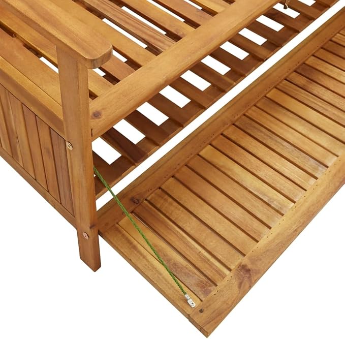 vidaXL 47.2" Patio Storage Bench, Solid Acacia Wood, Outdoor Garden Furniture with Ample Storage Space and Comfortable Seating-Ruum Studio Home