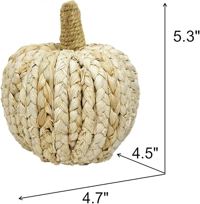 naturevibe 5.3 Inches Braided Cornhusk Pumpkin Decor Set of 4 as Centerpieces for Tables,Natural Corn Stalks Woven Pumpkins for Fall Home Decor,Thanksgiving Decorations or Autumn Harvest Gifts-Ruum Studio Home
