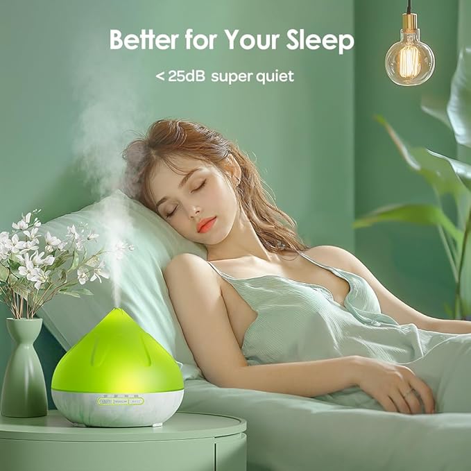 Aroma Diffuser with Essential Oils Set, 500 ML Essential Oil Diffuser with Remote Control, Humidifier with 14 Color Lights for Large Room, 4 Timer Setting, Auto Shut-Off Green-Ruum Studio Home