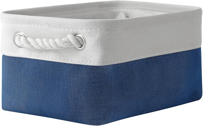 TheWarmHome Storage Bins for Shelves - 12x8x5.2 inch 1 Pack Baskets for Gifts Empty, Fabric Storage Cubes for Closet Organizing Dog Gift Cloth Toy (White & Jean Blue)-Ruum Studio Home