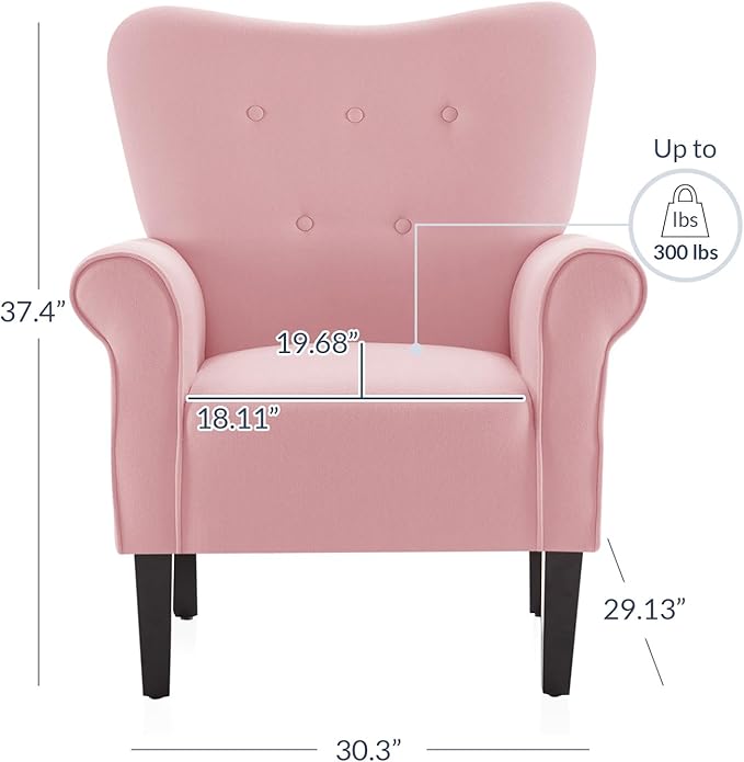 BELLEZE Modern Accent Chair for Living Room, High Back Armchair with Wooden Legs, Upholstered Wingback Side Chair Padded Armrest Single Sofa Club Chair for Living Room, Bedroom - Allston (Pink)-Ruum Studio Home