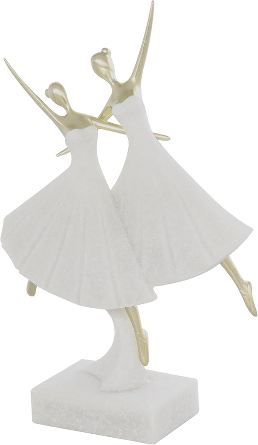 Deco 79 Polystone Dancer Decorative Sculpture Ballet Home Decor Statue with Gold Accents, Accent Figurine 9" x 4" x 13", Cream-Ruum Studio Home