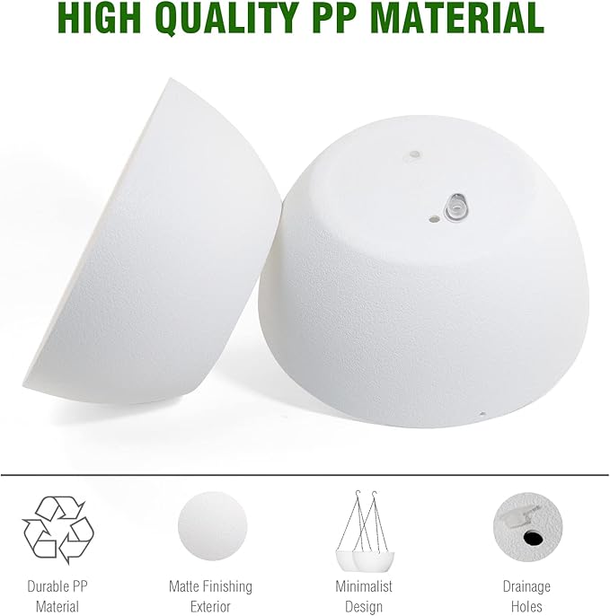 WOUSIWER 13 inch 2Pack Large Hanging Planters for Outdoor Indoor Plants with Drainage Holes and Chain, Round Hanging Flower Pots for Garden Home Porch Decor, White-Ruum Studio Home