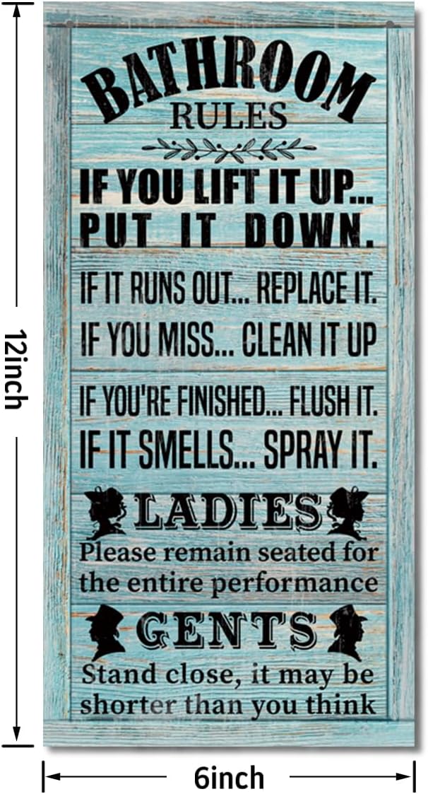 Rustic Western Bathroom Decor - Funny Wall Signs, Farmhouse Country Rules Wall Decor C1-Ruum Studio Home
