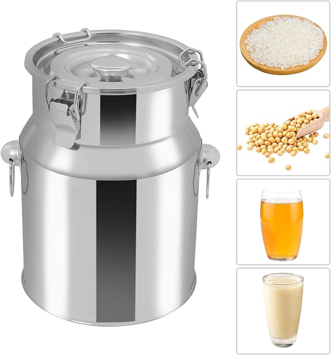 Stainless Steel Milk Can, 201 Stainless Steel Pail 1Gal Milk Can with Sealed Lid, 5L Hanging Lid Metal Milk Jug Bucket for Oil Tea Wine-Ruum Studio Home