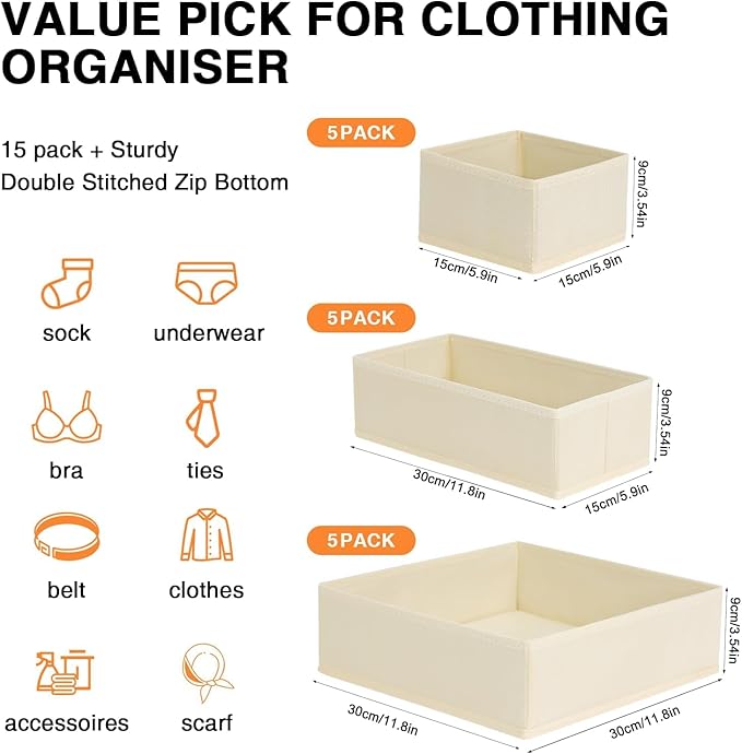 DIMJ Drawer Organizer Clothes 18 Pack - Foldable Baby Organizers and Storage & Dresser Organizer for Bedroom, Closet - Nursery Organization Dresser Dividers for underwear, Sock,Bra, Belt, Tie, Beige-Ruum Studio Home