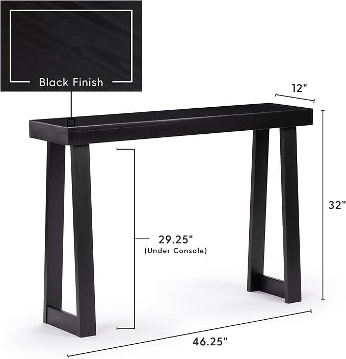 Plank+Beam Solid Wood Console Table, 46.25 Inch, Sofa Table, Narrow Entryway Table for Hallway, Behind The Couch, Living Room, Foyer, Easy Assembly, Black-Ruum Studio Home