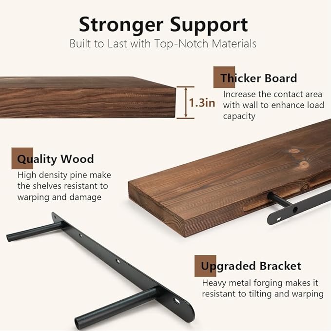 Habudda Floating Shelves Set of 2, Natural Pine Wood Shelf for Bathroom Bedroom Kitchen, 30 inch Long, Rustic Decor, Walnut-Ruum Studio Home