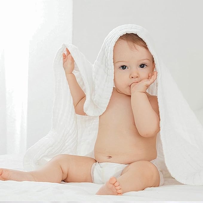 EMME Muslin Baby Blankets 100% Cotton 4-Layer Swaddle 40"x50" Lightweight Soft Breathable for Toddler, Infant, Newborn All Season Gauze Blanket, White-Ruum Studio Home