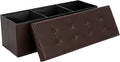 43 Inches Folding Storage Ottoman Bench, PU Leather Storage Chest, Footrest Padded Seat for Bedroom and Hallway, Holds up to 660 lbs, Brown-Ruum Studio Home