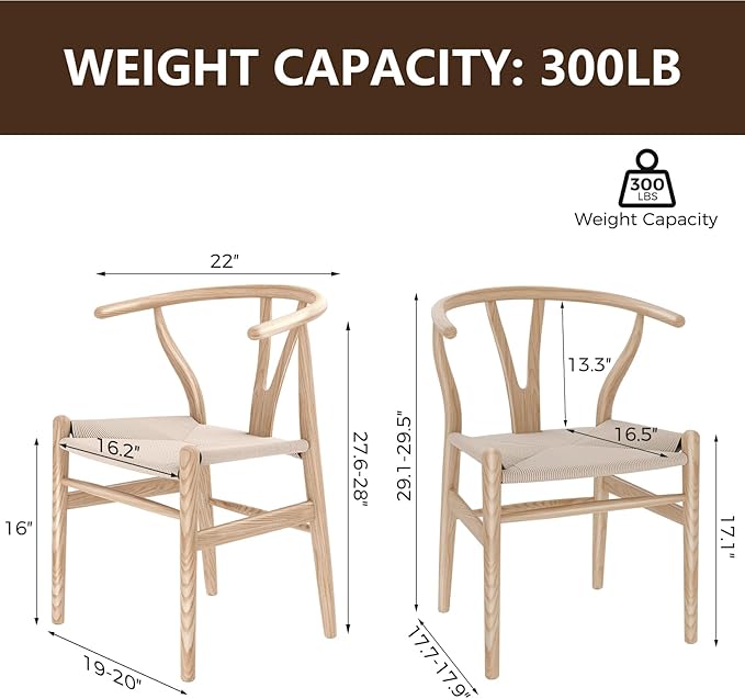 Wishbone Chair Natural Solid Wood Dining Chair/Hans Vegner Y Chair Rattan and Wood Accent Armrest Chair (Ash Wood + Natural Wood Color)-Ruum Studio Home