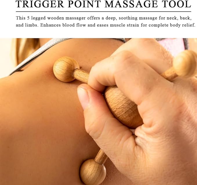 Wooden Trigger Point Massage Tool,Spider Shape 5 Legs Massager,Scalp Massager Scraping Tool for Back,Neck,Shoulder and More-Ruum Studio Home