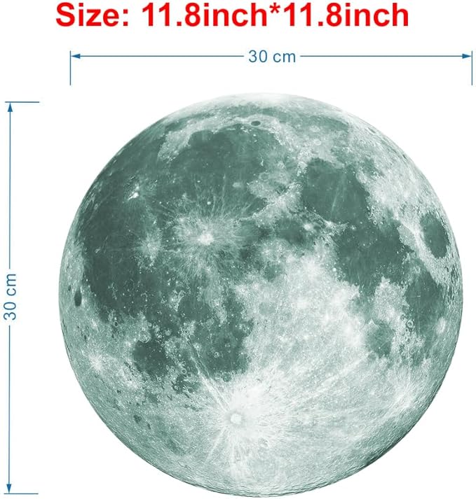 Quanhaigou Glow in The Dark Wall or Ceiling Moon Stickers – Green Luminous Big Moon Wall Stickers DIY Decor for Kid Room-Ruum Studio Home