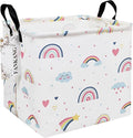 FANKANG Square Nursery Hamper Storage Bins Canvas Laundry Basket Foldable with Waterproof PE Coating Storage Baskets Gift Baskets for Children, Office, Bedroom, Clothes（Square-Love Rainbow ）-Ruum Studio Home