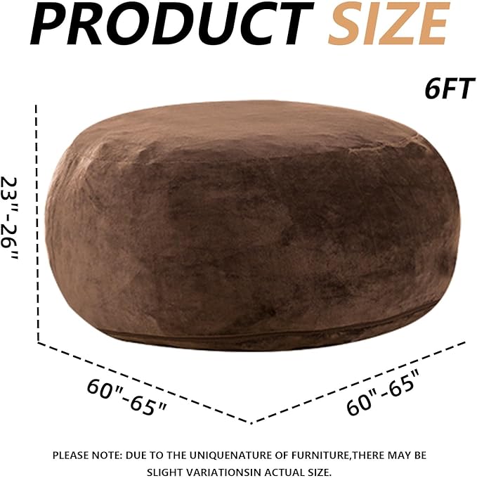 6FT,Oversized Bean Bag Chairs for Adults,Giant beanbag with Filler Included，Fluffy Memory Foam,Soft and Comfy Corduroy Fabric,Gaming Chairs Suitable for Living Room and Bedroom (Coffee Color, 6 Foot)-Ruum Studio Home