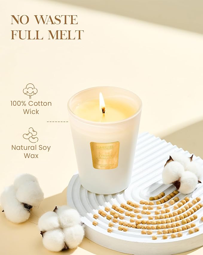 M&SENSE Creamy Vanilla Pie Scented Natural Soy Wax Candle, 14.1oz 60 Hours Long Lasting Slow Burning Candles for Home Decor, Aromatherapy Candle for Stress Relief-Ruum Studio Home