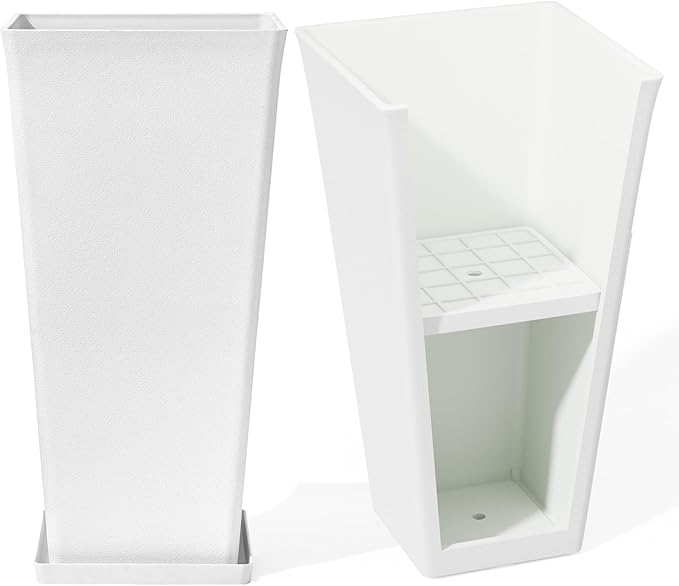 LA Jolie Muse 30 inch Tall White Planters Set of 2,Indoor/Outdoor Rectanglar Large Planters,V Shaped Taper Planters for Front Door.-Ruum Studio Home