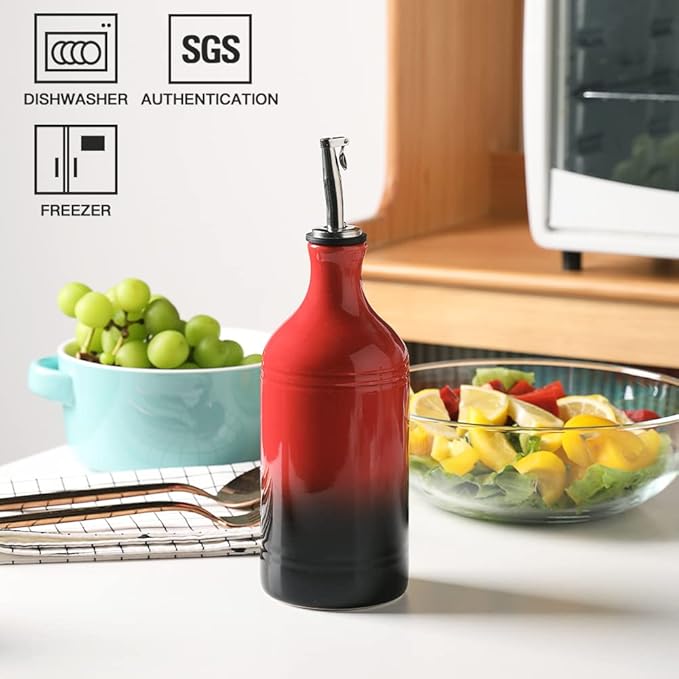 Sweejar Ceramic Olive Oil Dispenser Bottle, Opaque Oil Cruet Protects Oil to Reduce Oxidation, Suitable for Oil, Vinegar, Coffee Syrups & Other Liquids, Pack of 1, 15.5 Fl Oz (Gradient Red)-Ruum Studio Home