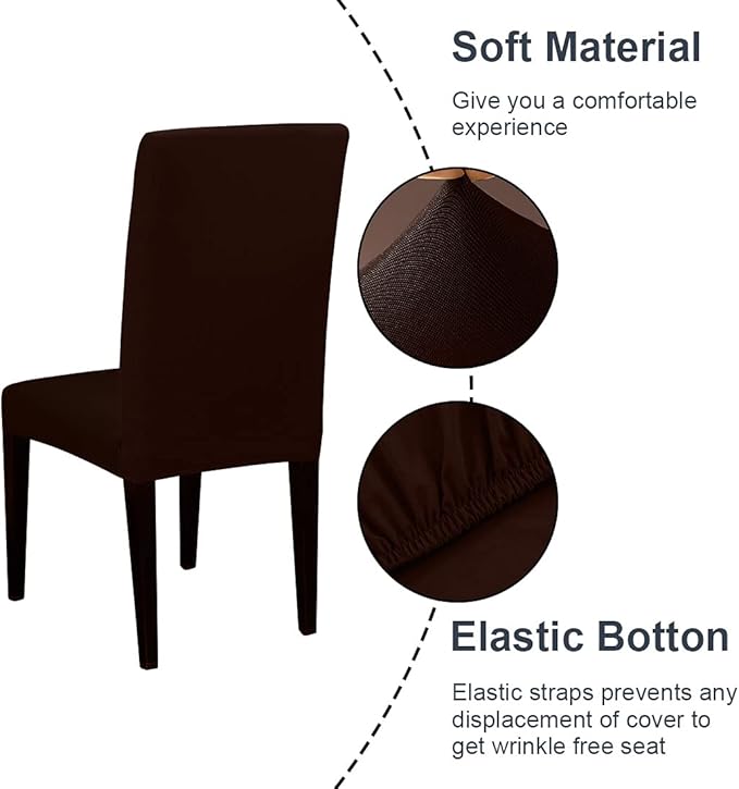 JQinHome 6 Pcs Dining Chair Slipcover,High Stretch Removable Washable Chair Seat Protector Cover for Home Party Hotel Wedding Ceremony (Pack of 6, Coffee)-Ruum Studio Home