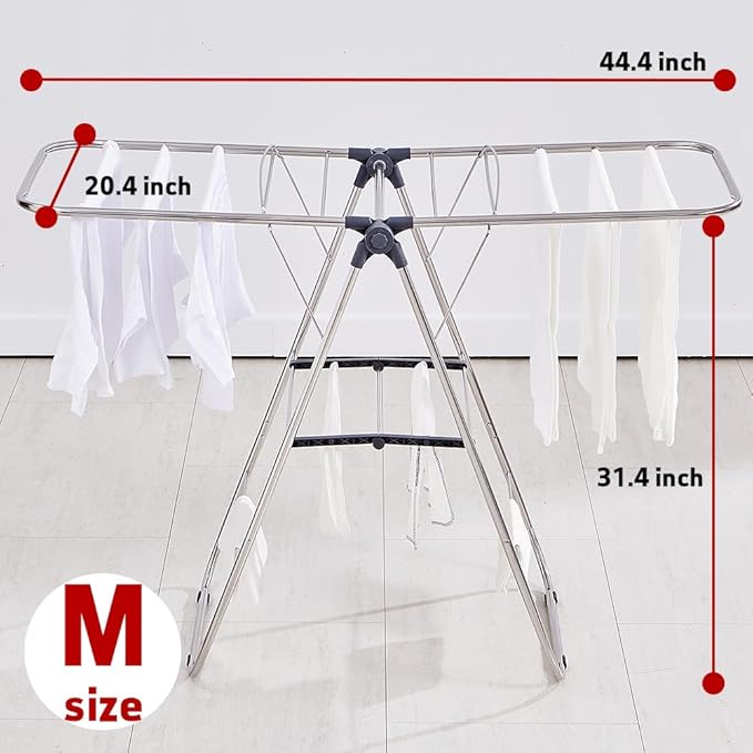 TRES BELLE 25NEW Stainless Steel Clothes Drying Rack(M)–Foldable,Lightweight,No-Slip Rods,Made in Korea,Indoor & Outdoor Use,Rust-Resistant,Towels,Underwear,Baby Clothes Drying–M Sizes-Ruum Studio Home
