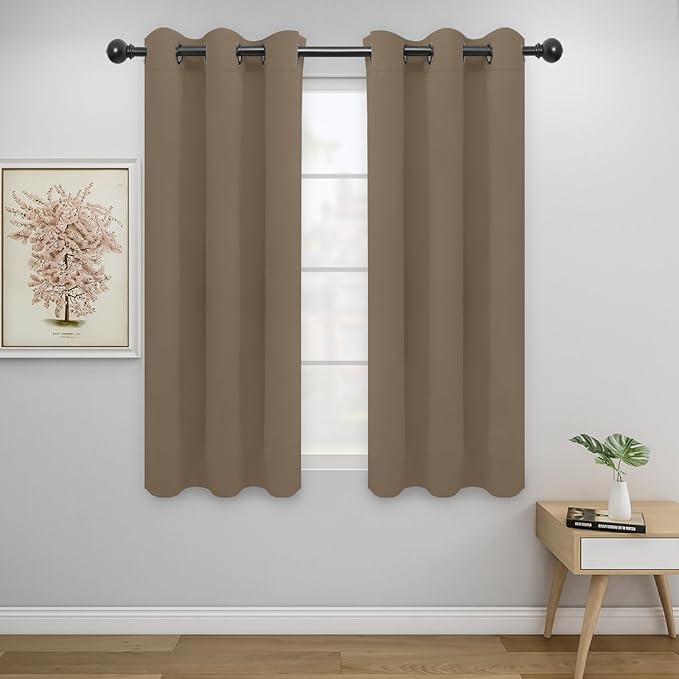 Easy-Going Blackout Curtains for Bedroom, Solid Thermal Insulated Grommet and Noise Reduction Window Drapes, Room Darkening Curtains for Living Room, 2 Panels (34x54 in, Camel)-Ruum Studio Home