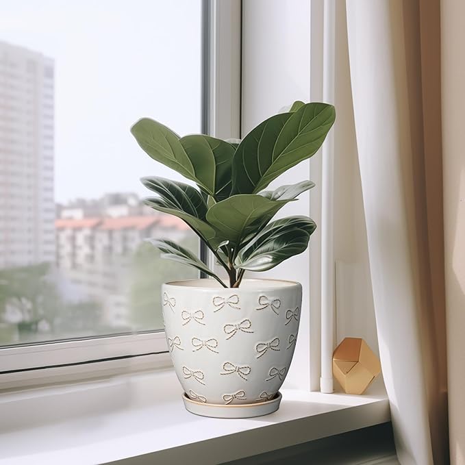 Ceramic Pots for Plants - 8 Inch Plant Pot with Drainage Hole and Saucer Large Planter Pot for Indoor Plants Outdoor Modern Flower Pot Home Decor White-Ruum Studio Home
