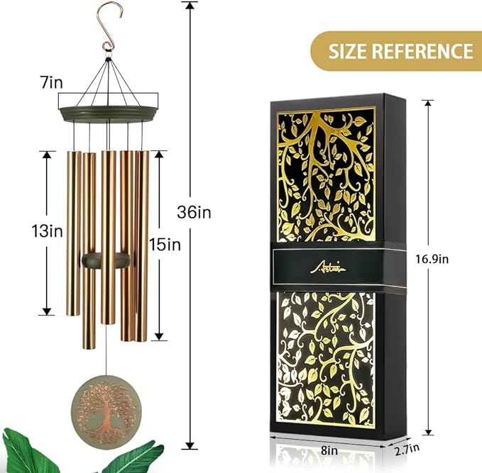 Gifts for Mom & Grandma - Outdoor Wind Chimes with Engraved Tree of Life, Large Patio Hanging Decor for Garden, Yard, Christmas, Anniversary Celebrations-Ruum Studio Home