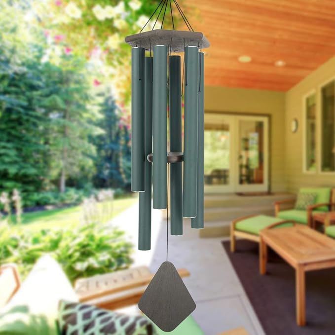 Wind Chimes Outdoor Large Deep Tone, 44 Inches Sympathy Wind Chimes Tuned Soothing Melody, Memorial Wind-Chime with 6 Heavy Tubes for Outside Decoration, Garden/Yard. Green-Ruum Studio Home