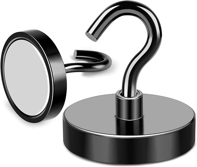 MIKEDE Black Magnetic Hooks Heavy Duty, 150LB+ Strong Neodymium Magnets for Refrigerator, Magnetic Hooks with Epoxy Coating for Hanging, Magnets with Hooks for Cruise, Home, Workplace - 10 Pack-Ruum Studio Home