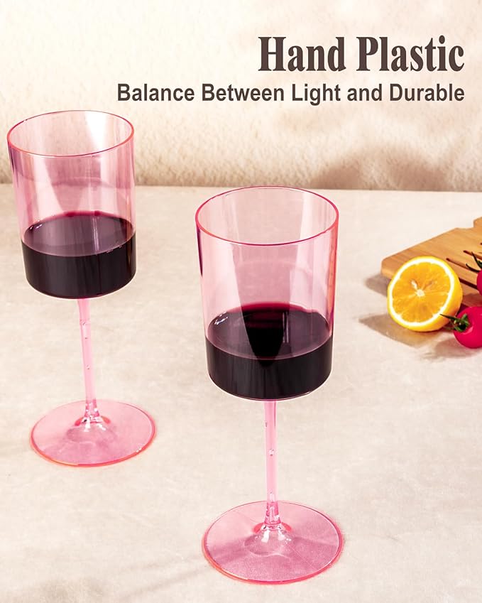 Ciaell 12 Pack Pink Plastic Wine Glasses - 14Oz Plastic Wine Glasses with Stem - Disposable Stemmed Wine Glass for Parties & Weddings & Outdoor-Ruum Studio Home