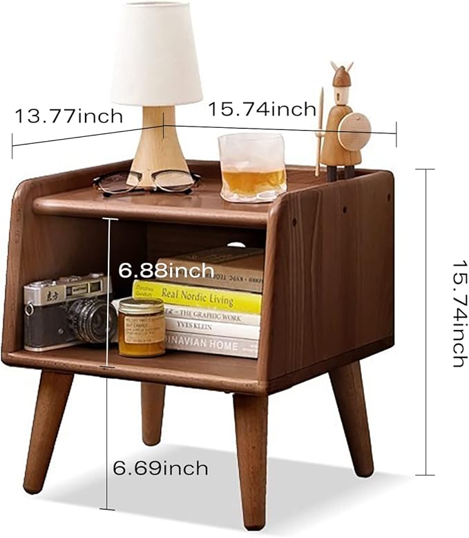 Small Nightstand, 100% Solid Oak Wood Bedside Table, Mid Century Modern Nightstand with Open Storage,Storage Cabinet for Bedroom (2pc Walnut Color)-Ruum Studio Home