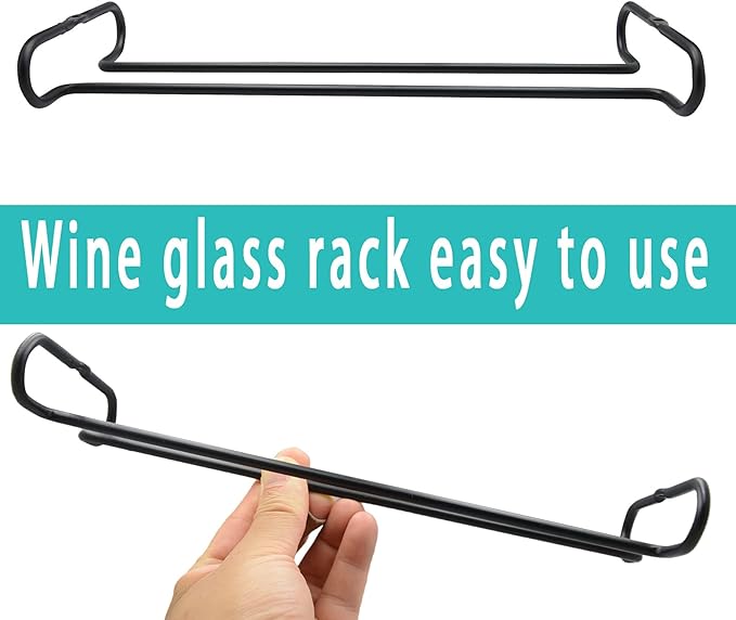 10 Inch Wine Glass Rack Under Cabinet Shelf Stemware Storage Hanging Hanger Organizer Glasses Holder with Drying Under Counter Metal for Kitchen and Bar Set of 2 Black-Ruum Studio Home