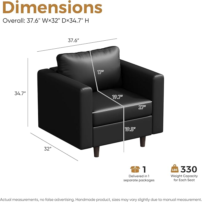 Faux Leather Oversized Accent Chair with Storage Deep Seat Single Sofa Large Reading Armchair for Living Room Bedroom Office Black-Ruum Studio Home