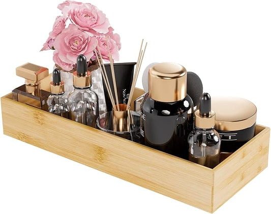 Bathroom Vanity Tray Organizer Bamboo, Small Wood Tray for Bathroom Counter Kicthen Drawer, Rectangular Toilet Paper Storage Basket Box, Guest Sink Tray Decor, Bathroom Accessories 15" x 6" x 2.5"-Ruum Studio Home