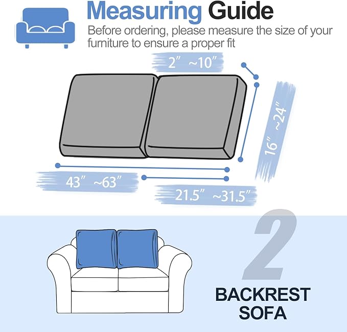 Large Backrest Cushion Covers Super Stretch Backrest Covers for 2 Cushion Couch Sofa, Couch Back Cushion Covers Featuring with Chenille Yarn (Softer Version, 2PC, Light Grey)-Ruum Studio Home