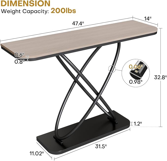 BECHAEO Farmhouse Narrow Console Table for for Living Room, 47.4" Rustic Narrow Entryway Table, Sofa Tables Behind Couch, Industrial Wooden Accent Tables for Hallway Foyer Warm Gray-Ruum Studio Home