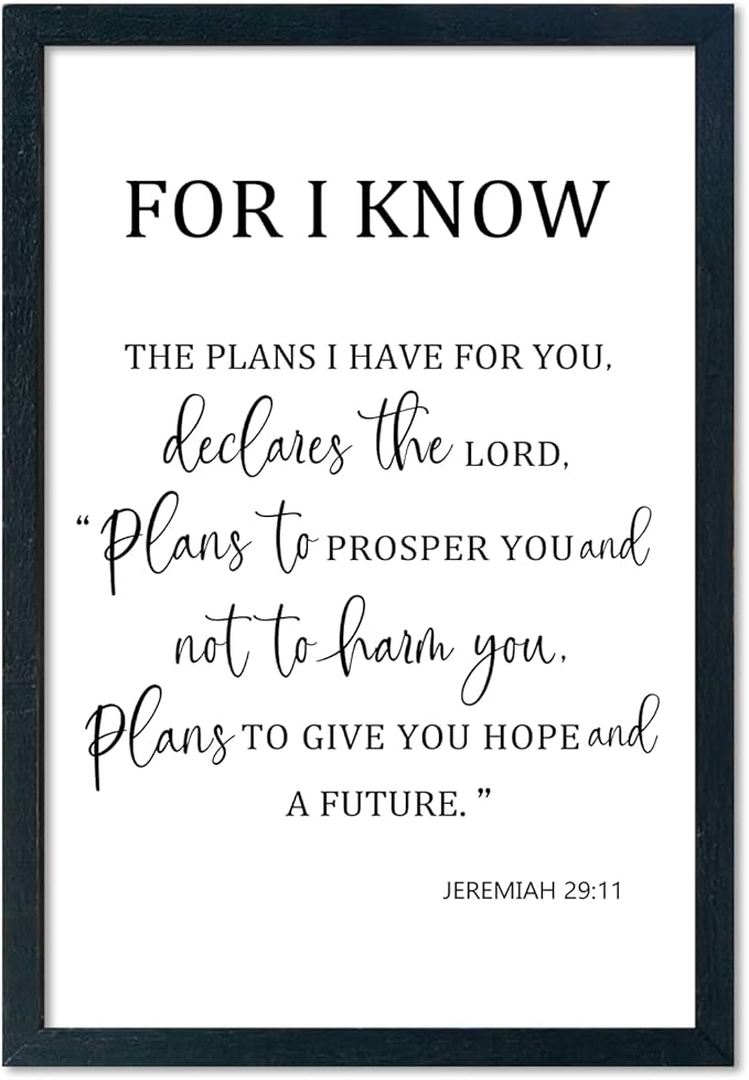 LuZhiQiang Jeremiah 29 11 Wall Art 16"×11" For I Know The Plans I Have for You Sign Wood Framed Wall Decor Hanging (Black)-Ruum Studio Home