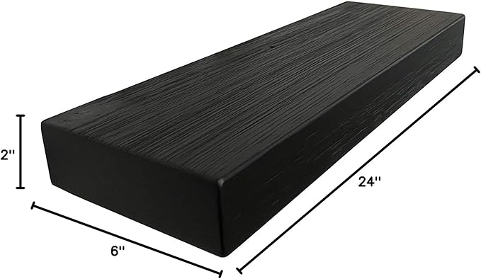 joelsantiques 24 Inch Wooden Floating Shelves for Wall - 24x6x2 in - Made of Natural Wood - Short Heavy Duty Rustic Wall Shelves for Bedroom - Perfect for Bathroom, Kitchen - Black-Ruum Studio Home
