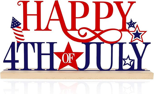 COCHIE Metal Happy 4th of July Sign, Red Blue and White Decorations for Home, Office, Shelf, Mantel, Indoor, Fouth of July Decoration, Patriotic Star Decor (Independence Day)-Ruum Studio Home