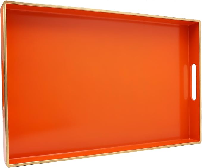 Spsyrine Orange Decorative Serving Tray with Handles, Elegant Plastic Coffee Table Tray for Ottoman, Living Room, Home Decor 15.6" X 10.2"-Ruum Studio Home