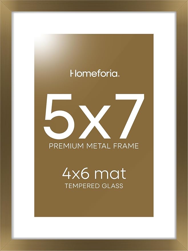Homeforia 5x7 Picture Frame Bronze, High End Metal 5 x 7 Brass Frames with Mat 4 x 6 for Art, 5x7 Desk Frame Matted to 4x6 inch Photo, 5 by 7 Wall or Tabletop Frame, Tempered Glass, Wall Kit, Set of 1-Ruum Studio Home