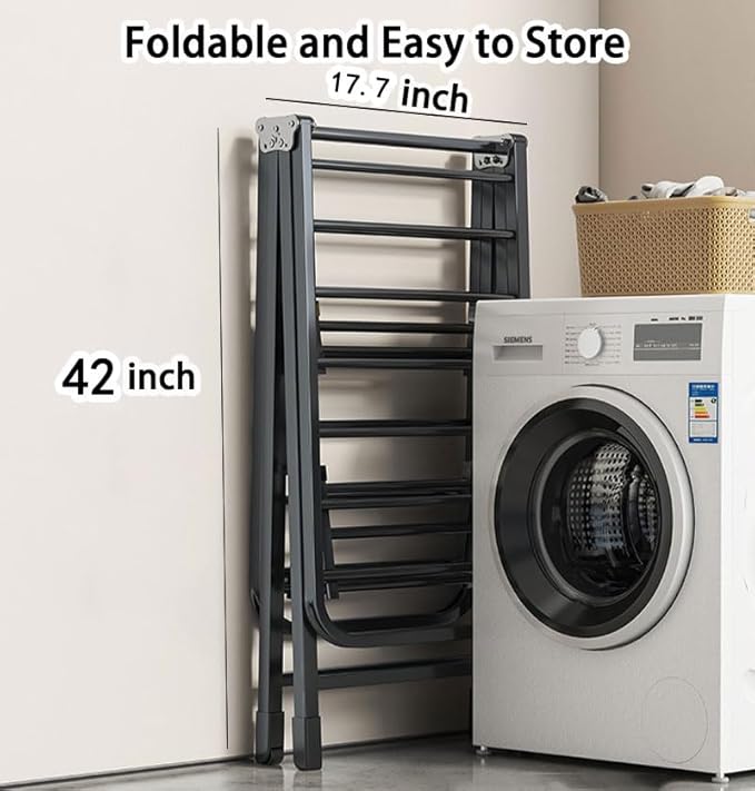 Mimiblack Heavy Duty Clothes Drying Rack Foldable with Wheels, 71'' Extra-Thick Metal Laundry Dryer Stand, 27 Rods Free-Standing for Indoor/Outdoor Windproof Use - Large Size-Ruum Studio Home