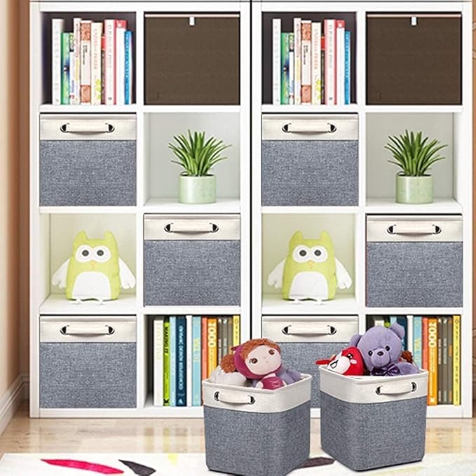 Kntiwiwo Foldable Storage Bin Collapsible Basket 12" x 10" x 9.5" Cube Storage Organizer Bins with Dual Carry Handles for Home Closet Shelves Drawers Organizer, Set of 3, Grey-Ruum Studio Home
