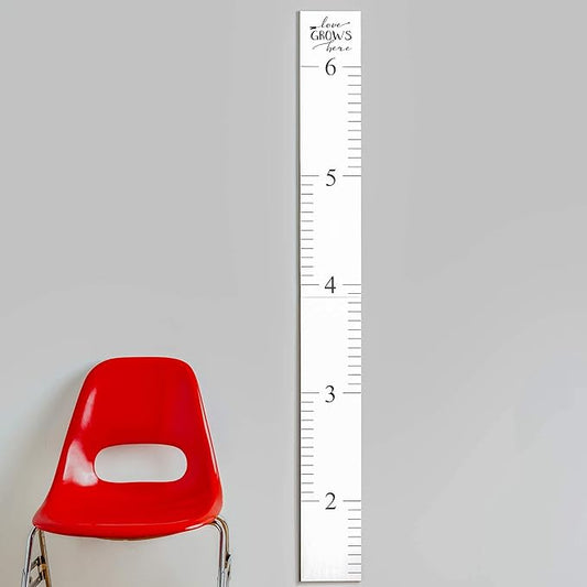 Wooden Ruler Growth Chart for Kids, Boys and Girls - Height Chart & Height Measurement for Wall - Kids Nursery Wall Decor and Room Hanging Wall Decor - Love Grows Here - White-Ruum Studio Home