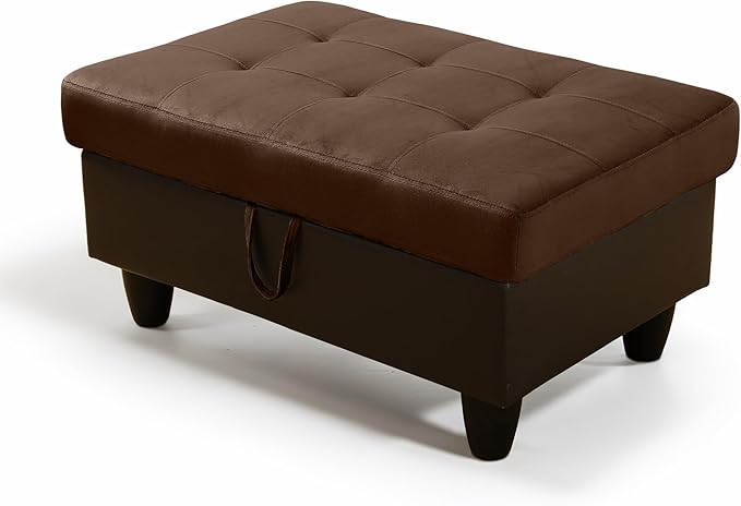 Ottoman Rectangular Storage Ottoman Bench, Flannel Footrest Stool Footstool with Lid for Living Room, Bedroom, Entryway, Brown&Black, 35"x23.5"x17.5"-Ruum Studio Home