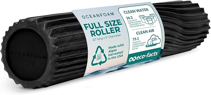 Oceanfoam Tidal Roller - Black & Charcoal Marbled - Muscle Massage Foam Roller for Back Pain & Stretching - Firm and Ergonomic Wide Wave Textured - Yoga, Athletics, & Wellness - Full Size, 20" x 5"-Ruum Studio Home