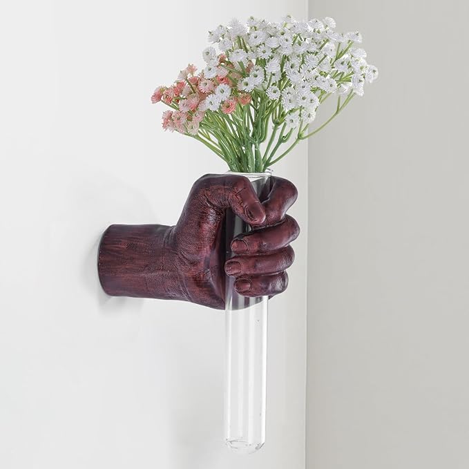 Wall Sculptures, Hand Vases Home Decor, Wall Mount Art Sculpture, Unique Wall Art Statue, Funky Flower Vase Decorations, Modern Eclectic Hanging Decor,Glass Test Tube Vase-Ruum Studio Home