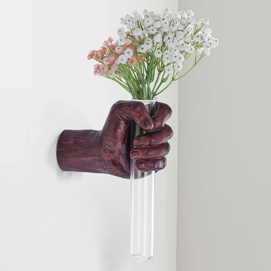 Wall Sculptures, Hand Vases Home Decor, Wall Mount Art Sculpture, Unique Wall Art Statue, Funky Flower Vase Decorations, Modern Eclectic Hanging Decor,Glass Test Tube Vase-Ruum Studio Home